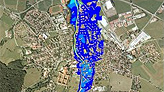 Ausschnitt der topographischen Karte, Bereich Hof mit Darstellung der Überschwemmungsgebiete; bei Mausklick Aufruf des Kartendienstes Überschwemmungsgefährdete Gebiete in Bayern